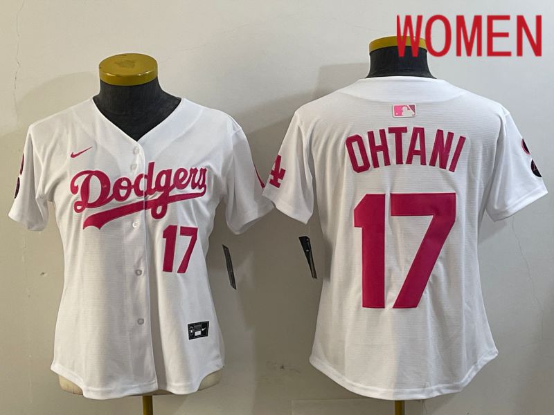 Women Los Angeles Dodgers #17 Ohtani White pink Game 2024 Nike MLB Jersey style 4->women mlb jersey->Women Jersey